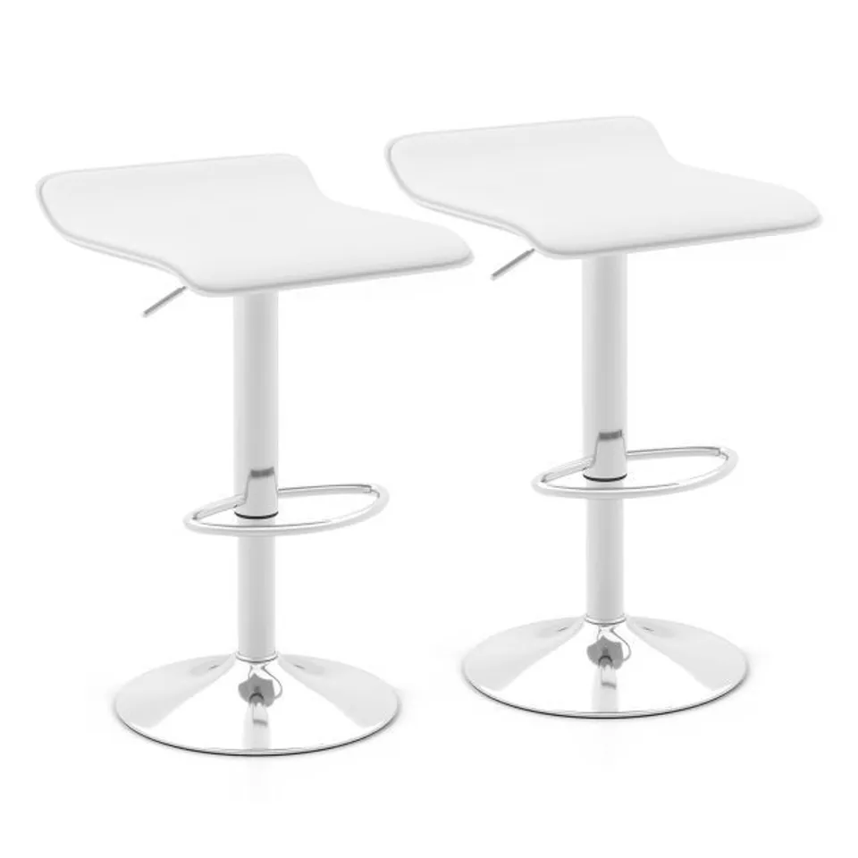 BOXED COSTWAY ADJUSTABLE SWIVEL BAR STOOL SET OF 2 WITH WAVE-SHAPED SEAT - WHITE