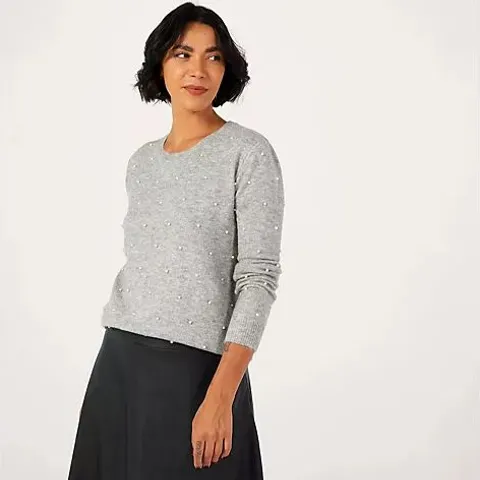 ICHI MACON EMBELISHED LONG SLEEVE JUMPER - SMALL