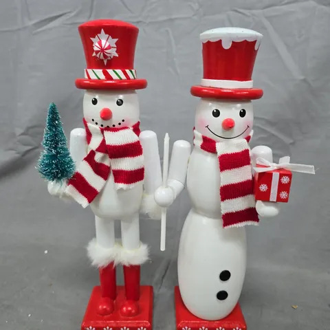 PAIR OF SNOWMAN NUTCRACKER CHRISTMAS DECORATIONS
