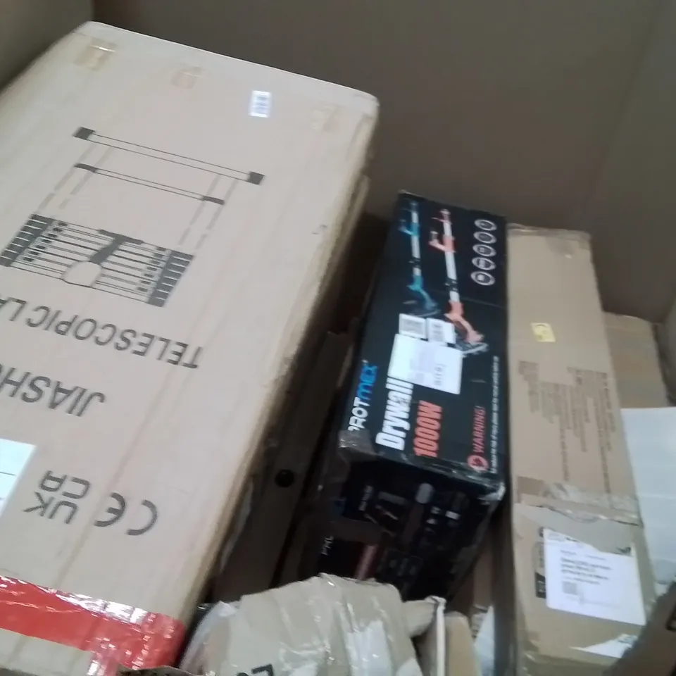 PALLET OF ASSORTED HOUSEHOLD GOODS AND PRODUCTS TO INCLUDE;TELESCOPIC LADDERS,CEILING FAN WITH LIGHT,TRIMMER