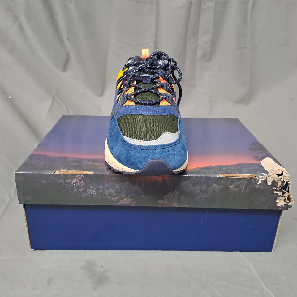 BOXED PAIR OF KARHU FUSION 2.0 SHOES IN NAVY/MULTI COLOUR UK SIZE 9