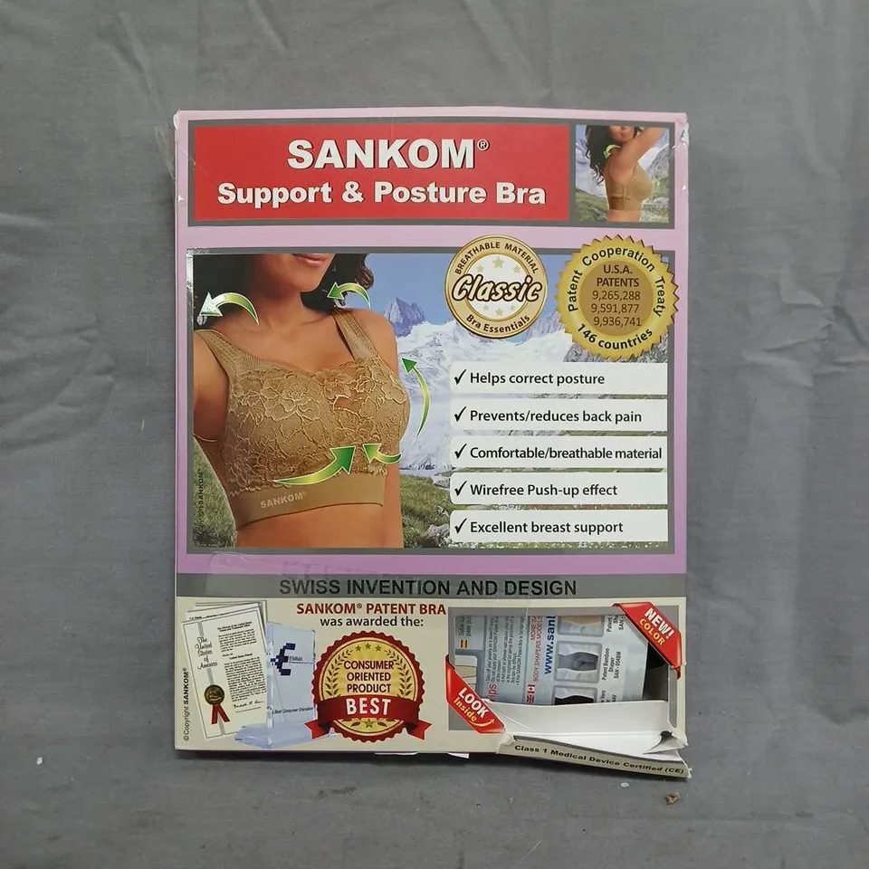 SANKOM SUPPORT & POSTURE BRA IN BLACK/GOLD SIZE XXXL