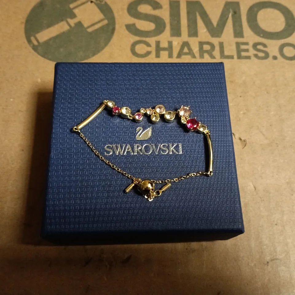 SWAROVSKI GOLD-TONE BRACELET WITH PINK AND CLEAR CRYSTALS – BOXED