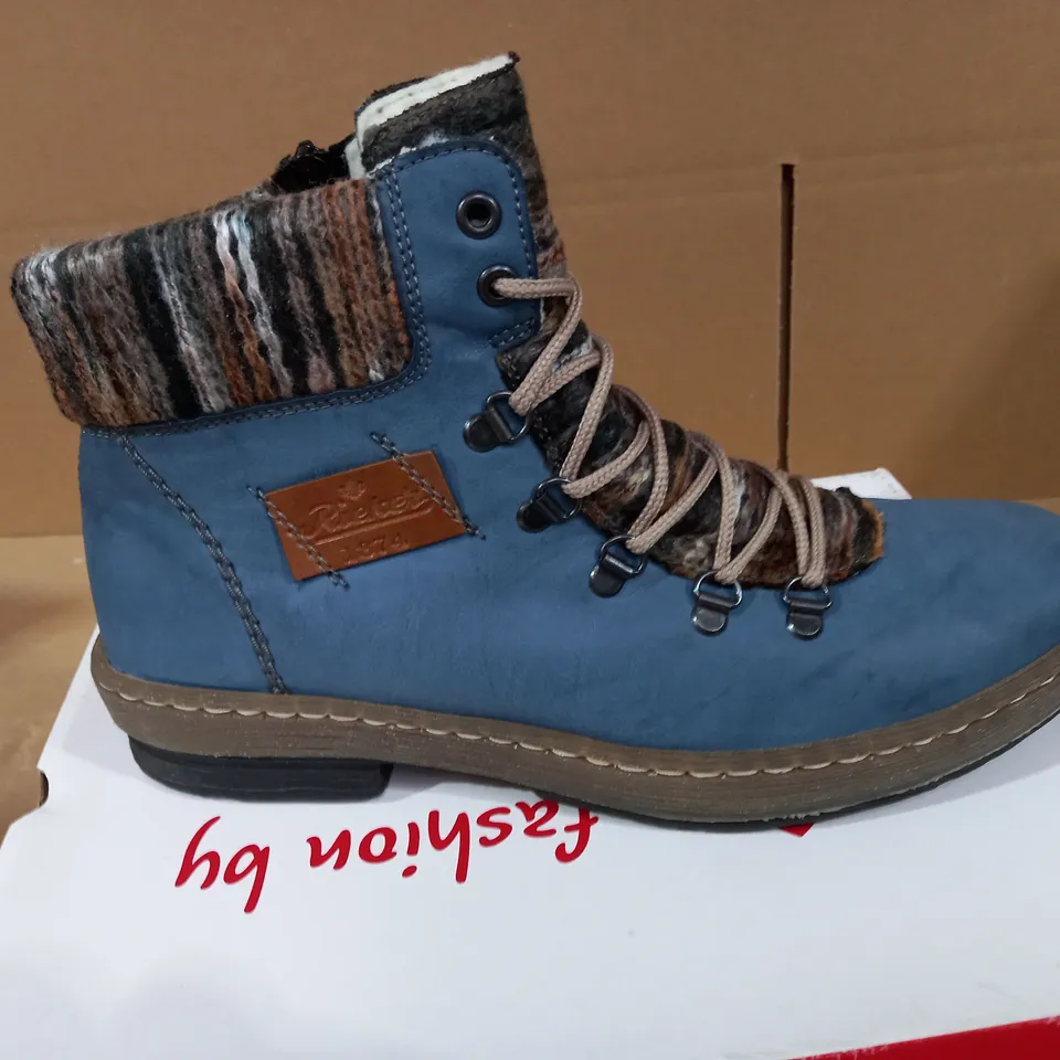 RIEKER LIGHT BLUE LACE UP ANKLE BOOTS - SIZE 8