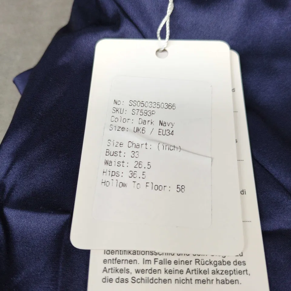 STACEES WEDDING DRESS – NAVY SATIN, UK6 (EU34)