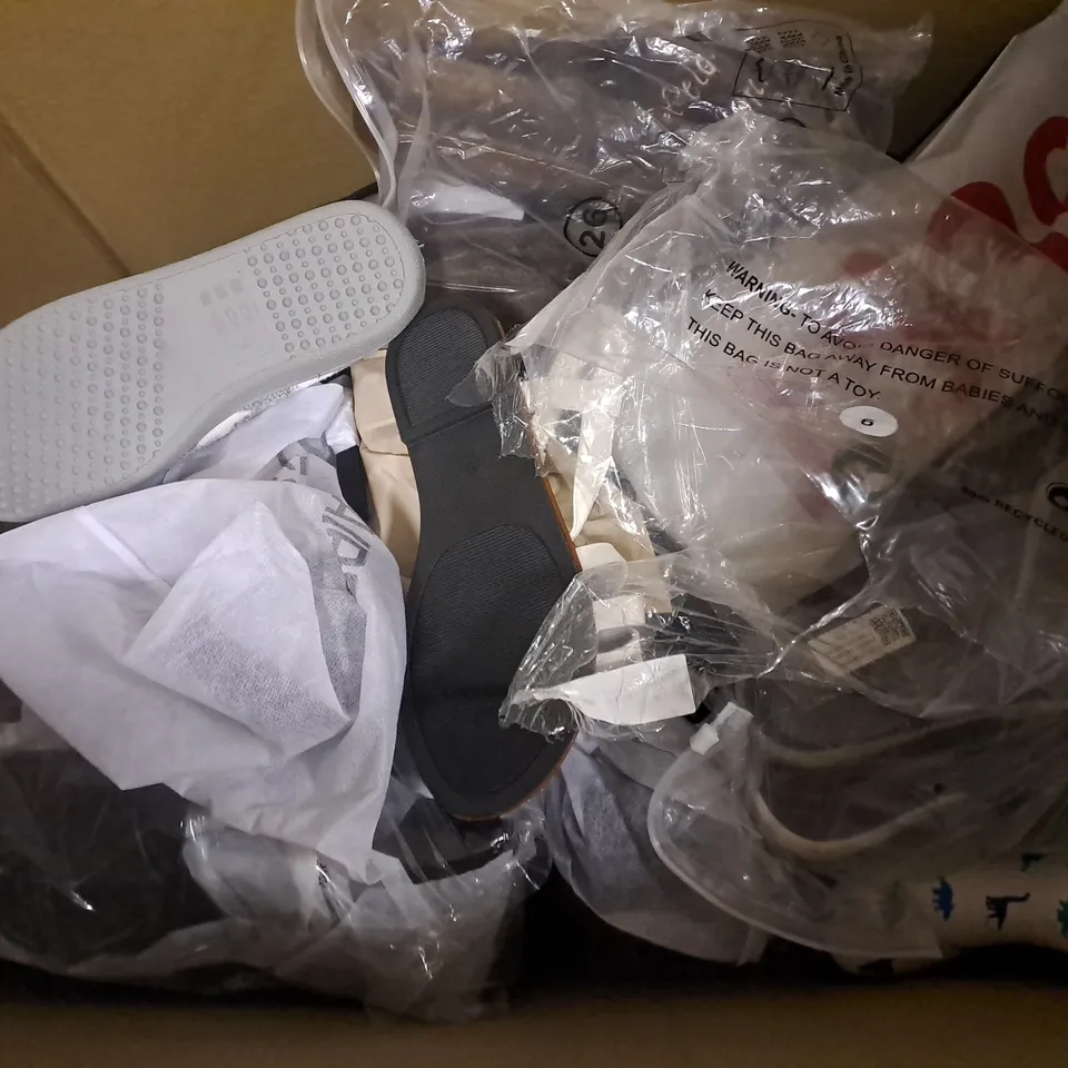 BOX OF APPROXIMATELY 5 PAIRS OF ASSORTED SHOES IN VARIOUS COLOUR, STYLES AND SIZES