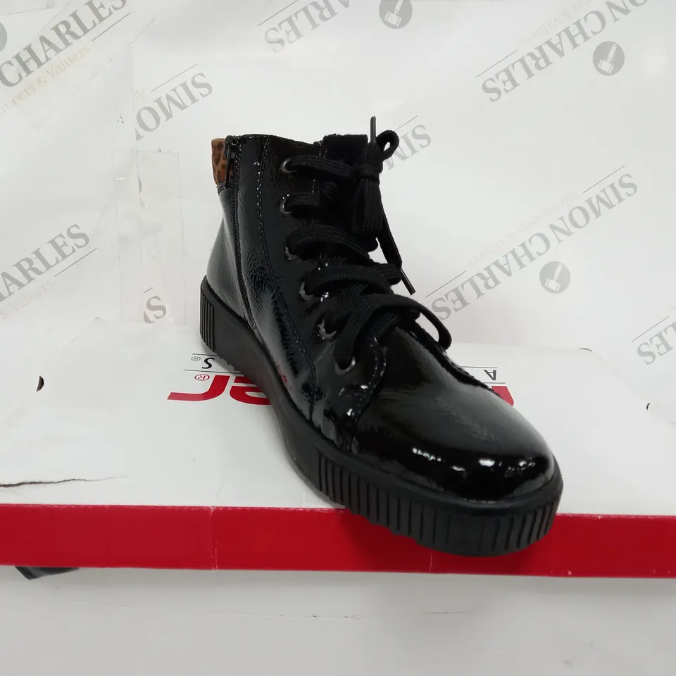 BOXED RIEKER HIGH TOP CUFFED SHOES, LEOPARD/BLACK - SIZE 7.5