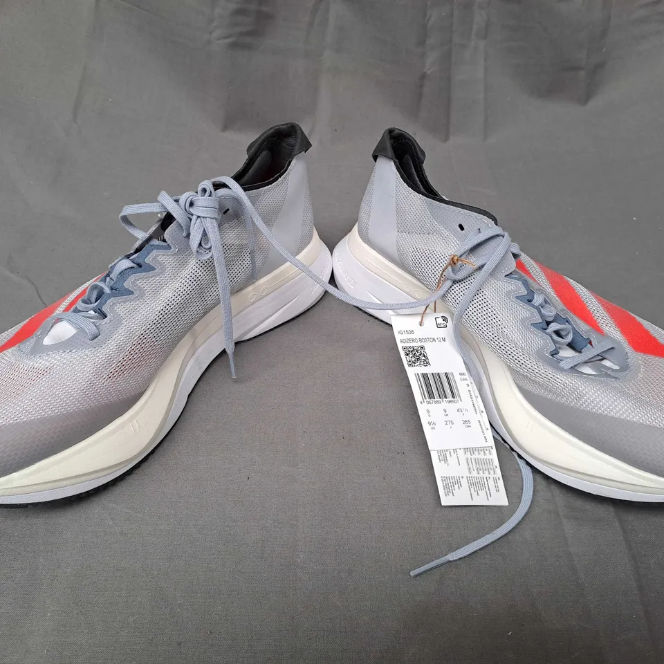 PAIR OF ADIDAS ADIZERO BOSTON SHOES IN GREY/RED UK SIZE 9