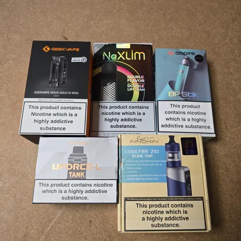 APPROXIMATELY 15 ASSORTED E-CIGARETTE PRODUCTS TO INCLUDE - GEEK VAPE, OXVA, VOO POO ETC