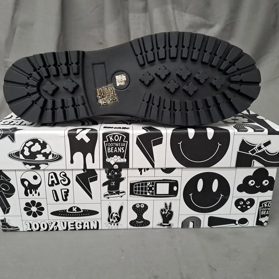 BOXED PAIR OF KOI VEGAN THE GRAVE WARDEN MEN'S SPIKED LOAFERS IN BLACK UK SIZE 10
