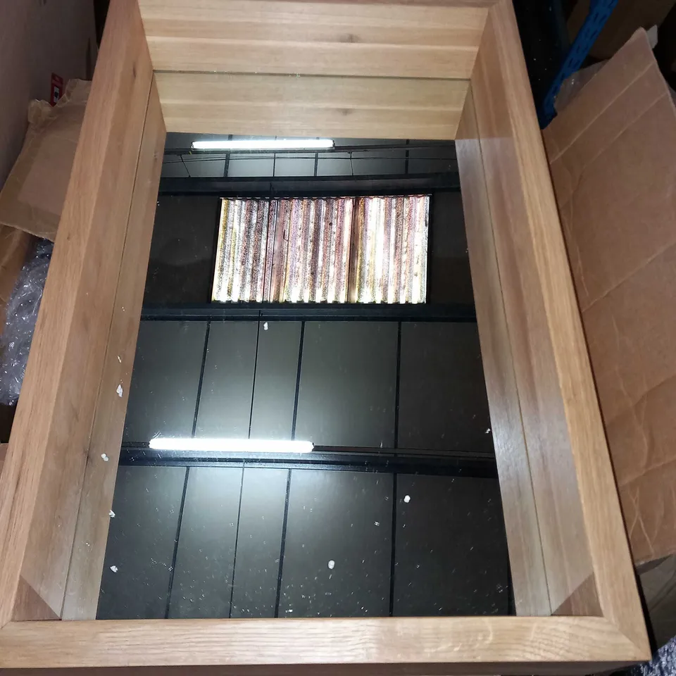 BOXED 2 WALL HANGING MIRRORED WOOD SHELVES 
