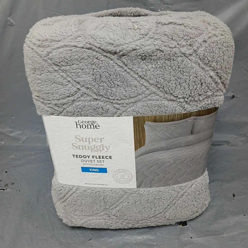SUPER SNUGGLY TEDDY FLEECE DUVET SET IN GREY SIZE KING