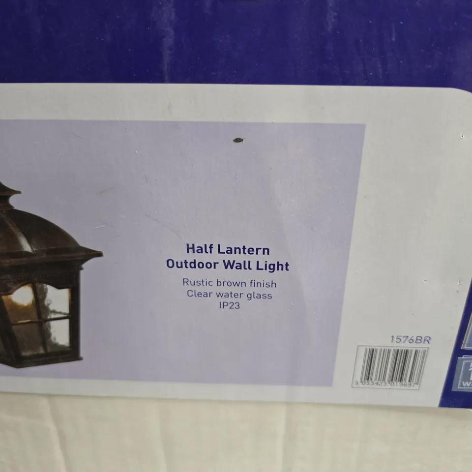 SEARCHLIGHT HALF LANTERN OUTDOOR WALL LIGHT – RUSTIC BROWN FINISH, CLEAR WATER GLASS