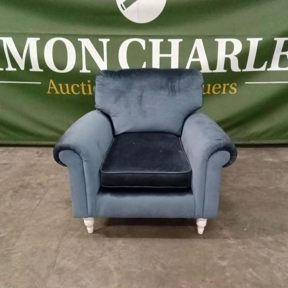 QUALITY DESIGNER TEAL BLUE VELVET ARMCHAIR