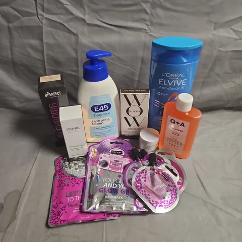 APPROXIMATEY 20 ASSORTED HEALTH AND BEAUTY PRODUCTS TO INCLUDE - BPERFECT CHROMA COVER MATTE FOUNDATION IN C1 - ICONIC UNDERGLOW BLURING PRIMER - Q+A COLLAGEN FIRMING BODY OIL - ETC