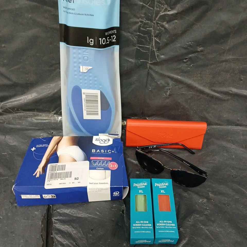 APPROXIMATELY 20 ASSORTED HOUSEHOLD PRODUCTS TO INCLUDE INSOLES, SUNGLASSES, SCREEN CLEANER ETC 
