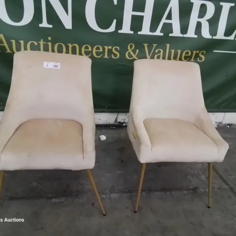 PAIR OF DESIGNER UPHOLSTERED CHAIRS NATURAL PLUSH FABRIC