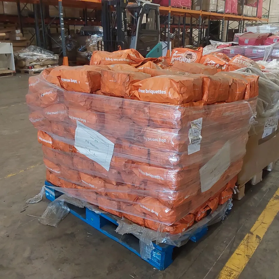 PALLET CONTAINING A LARGE QUANTITY OF CHARCOAL BRIQUETTE BAGS 