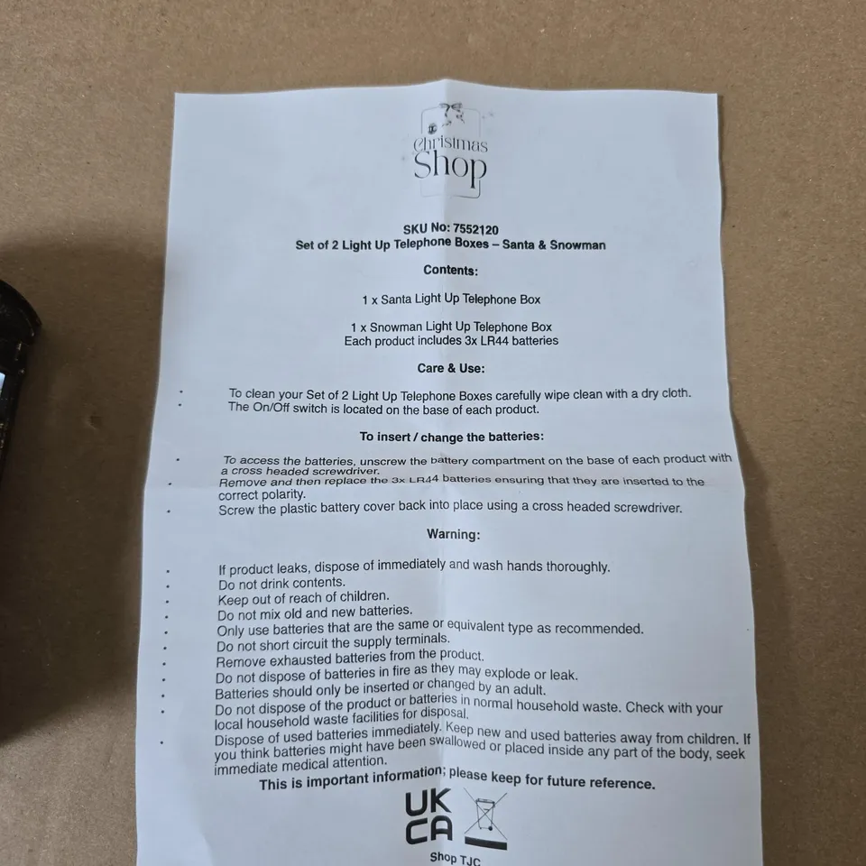 2 BOXES SET OF 2 LIGHT UP TELEPHONE BOXES – SANTA & SNOWMAN, CHRISTMAS DECOR