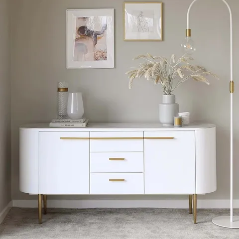 BOXED DANETTI MANHATTAN WHITE OAK AND MARBLED CERAMIC LARGE SIDEBOARD