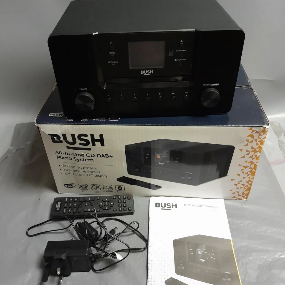 BOXED BUSH ALL-IN-ONE CD DAB+ MICRO SOUND SYSTEM IN BLACK