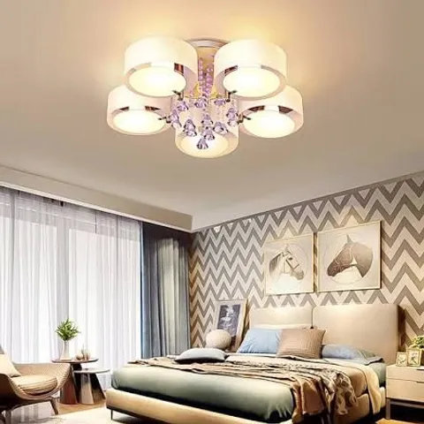 BOXED LIVING AND HOME WHITE 5 LIGHT ROUND LED CEILING LIGHT WITH CRYSTAL ACCENT (1 BOX)