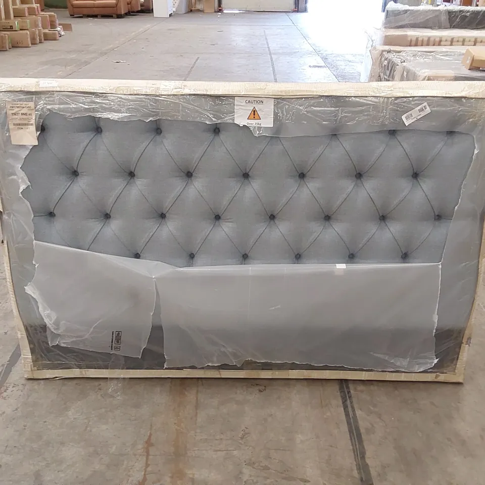 BAGGED DESIGNER 180cm SUPERKING SIZE THE NESTON FABRIC UPHOLSTERED HEADBOARD - ANGELIC BLUE