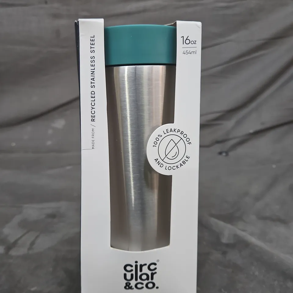 CIRCULAR & CO. REUSABLE CUP – STAINLESS STEEL, 16 OZ (454 ML), TEAL LID