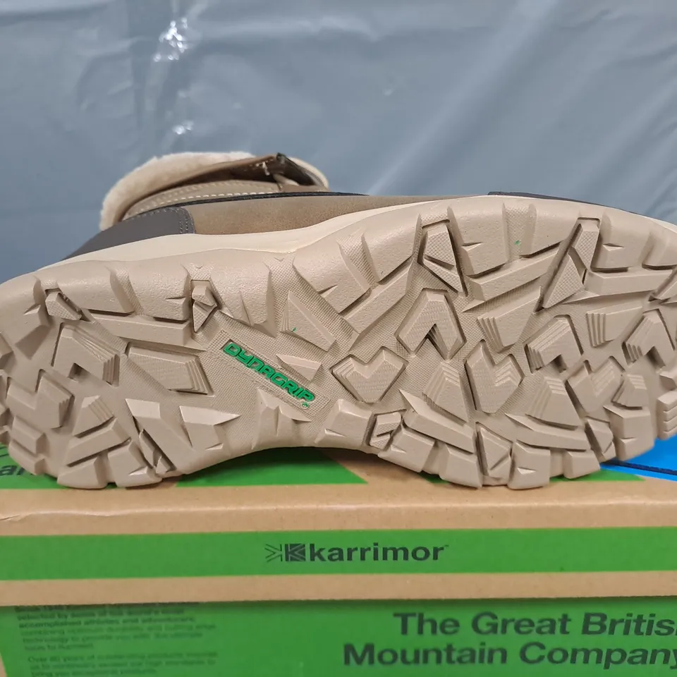 BOXED PAIR OF KARRIMOR EDMONTON LADIES WEATHERTITE WINTER BOOTS IN BROWN - UK 4