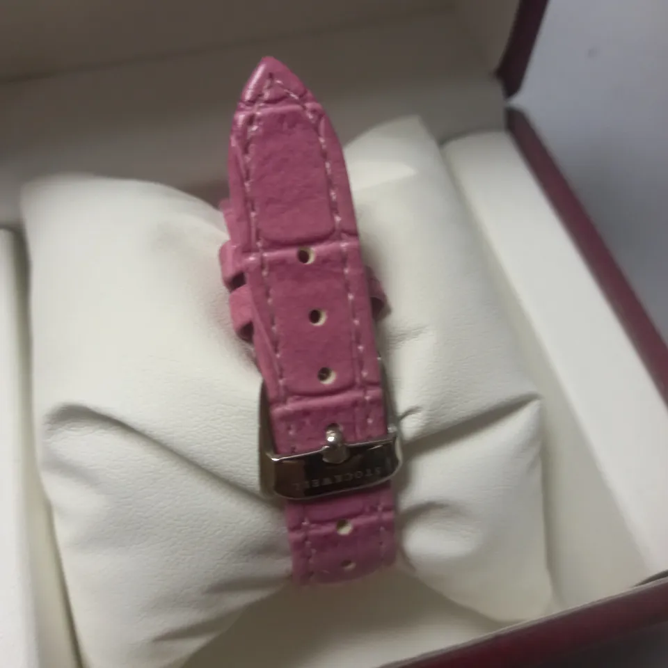 STOCKWELL SQUARE BODIED LADIES WATCH WITH TEXTURED DIAL AND PINK LEATHER STRAP