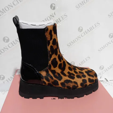 BOXED MODA IN PELLE GERRI EMBELLISHED SQUARE TOE CHELSEA BOOT - LEOPARD - SIZE 4