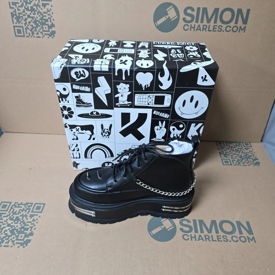 BOXED KOI THE SILENCE PLATFORM GRUNGE BOOTS BLACK UK SIZE 5 
