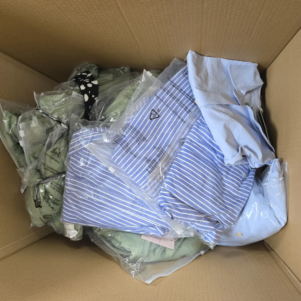 MEN'S DRESS SHIRTS PACK OF 3 – LIGHT BLUE & STRIPED (VERIFY MODEL) WOMEN'S CLOTHING BUNDLE – APROX 10 ITEMS TO INCLUDE CLOTHING ITEMS JUMPERS , TOPS AND DRESSES