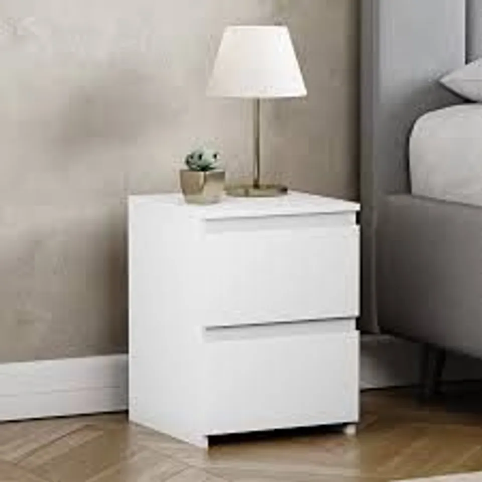 BOXED VIDA DESIGNS DENVER 2 DRAWER BEDSIDE CHEST - WHITE