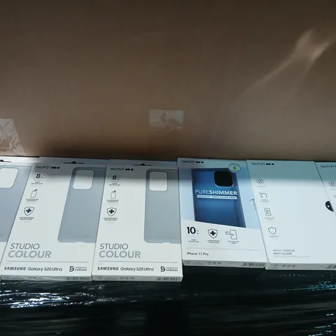 BOX CONSISTING OF A LARGE QUANTITY OF ASSORTED ELECTRICAL ACCESSORIES TO INCLUDE; TECH 21 STUDIO COLOUR CASES FOR ASSORTED PHONES