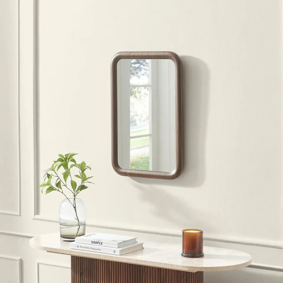BOXED LINE WALNUT WOOD MEDIUM RECTANGLE 60X40CM WALL MIRROR - WALNUT