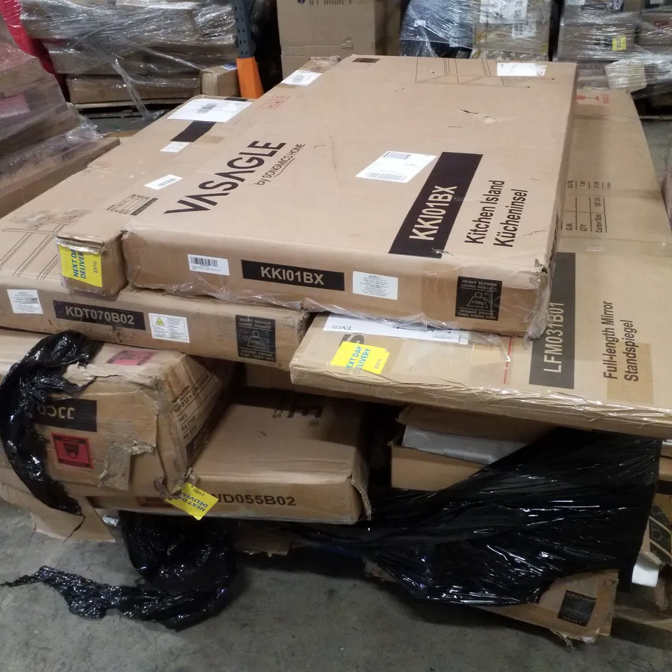 PALLET CONTAINING ASSORTED PRODUCTS INCLUDING KITCHEN ISLAND, FULL-LENGTH MIRROR & PATIO UMBRELLA