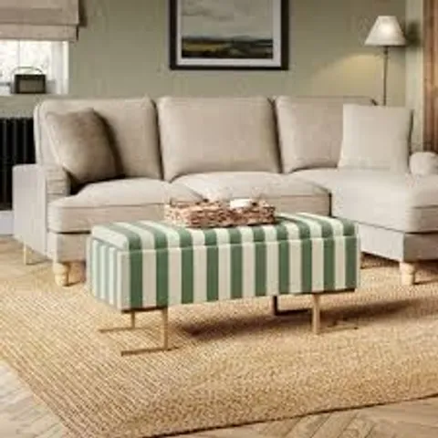 BOXED HOLLAND TRAY TABLE OTTOMAN, WOVEN STRIPE MOSS (1 BOX)