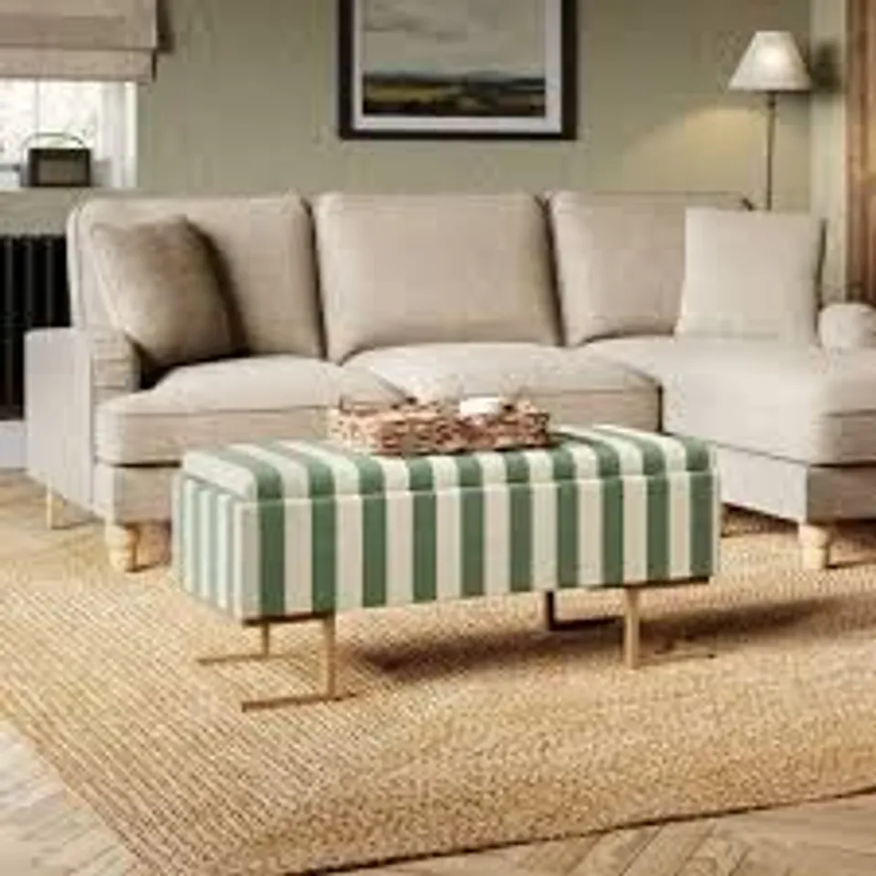 BOXED HOLLAND TRAY TABLE OTTOMAN, WOVEN STRIPE MOSS (1 BOX)
