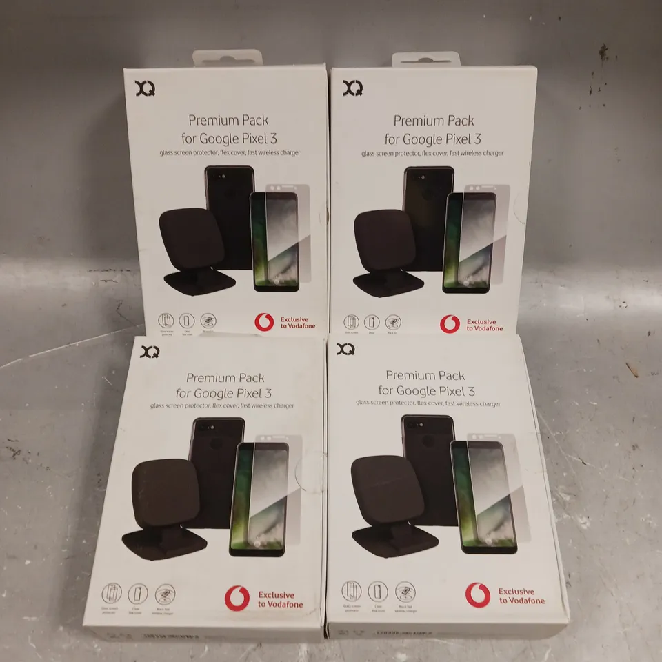4 X BOXED XQ PREMIUM PACKS FOR GOOGLE PIXEL 3 TO INCLUDE GLASS PROTECTOR, FLEX COVER & WIRELESS CHARGER 