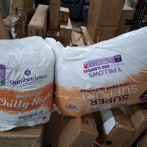 LOT CONTAINING SLUMBERDOWN 15 TOG DOUBLE DUVET & SUPER SUPPORT PILLOWS
