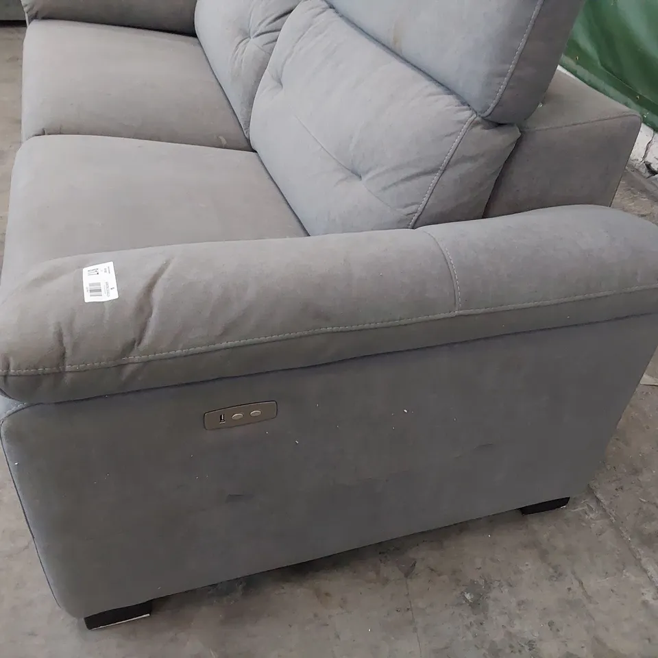 DESIGNER POWER RECLINING ITALIAN STYLE 2.5 SEATER SOFA GREY PLUSH FABRIC WITH ADJUSTABLE HEADRESTS 