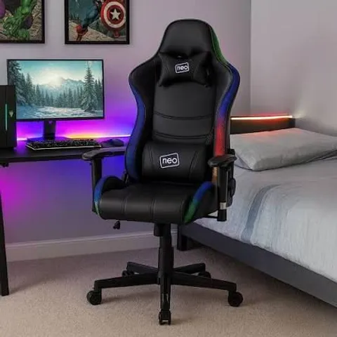BOXED NEO FAUX LEATHER GAMING CHAIR - BLACK (1 BOX)