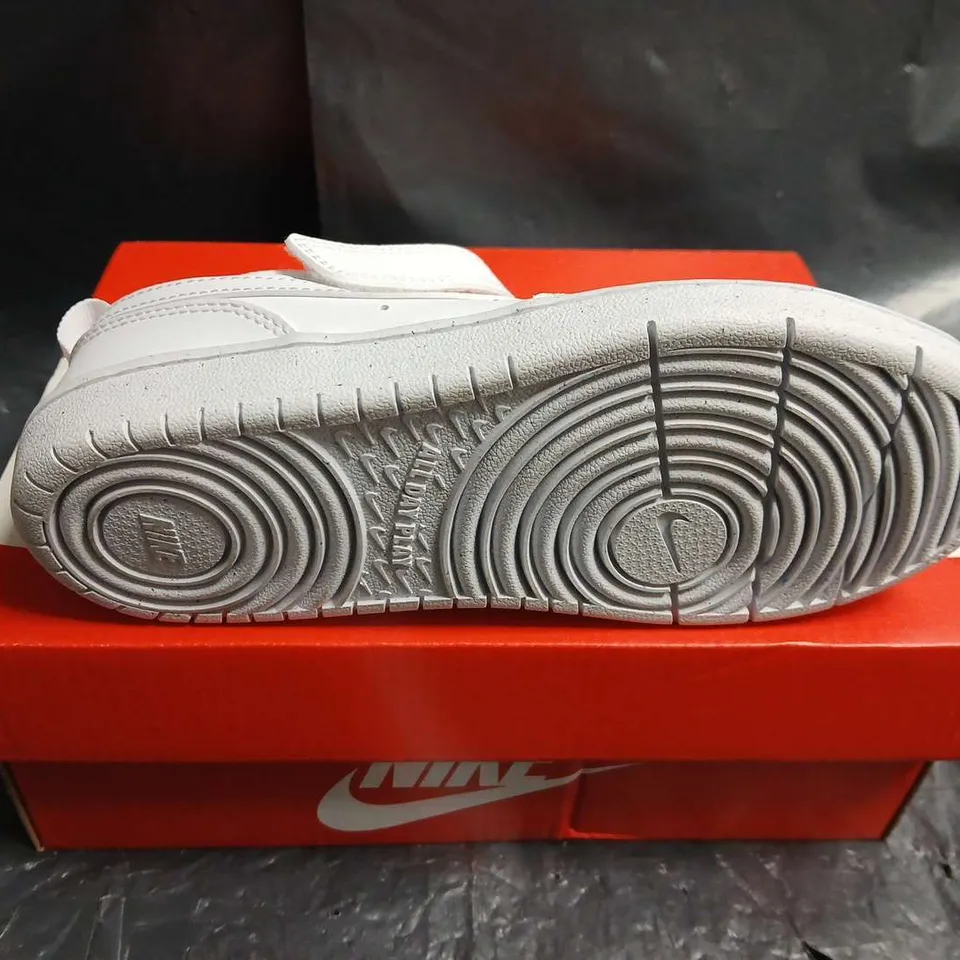BOXED PAIR OF NIKE WHITE KIDS' SNEAKERS WITH VELCRO STRAP - UK SIZE 13.5