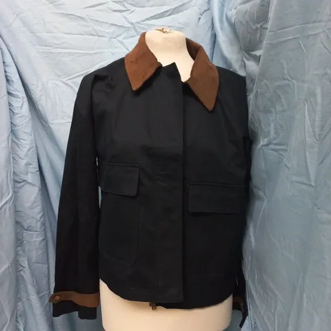 NOBODY'S CHILD CROPPED FREDDIE BARN COAT IN BLUE SIZE UK SMALL