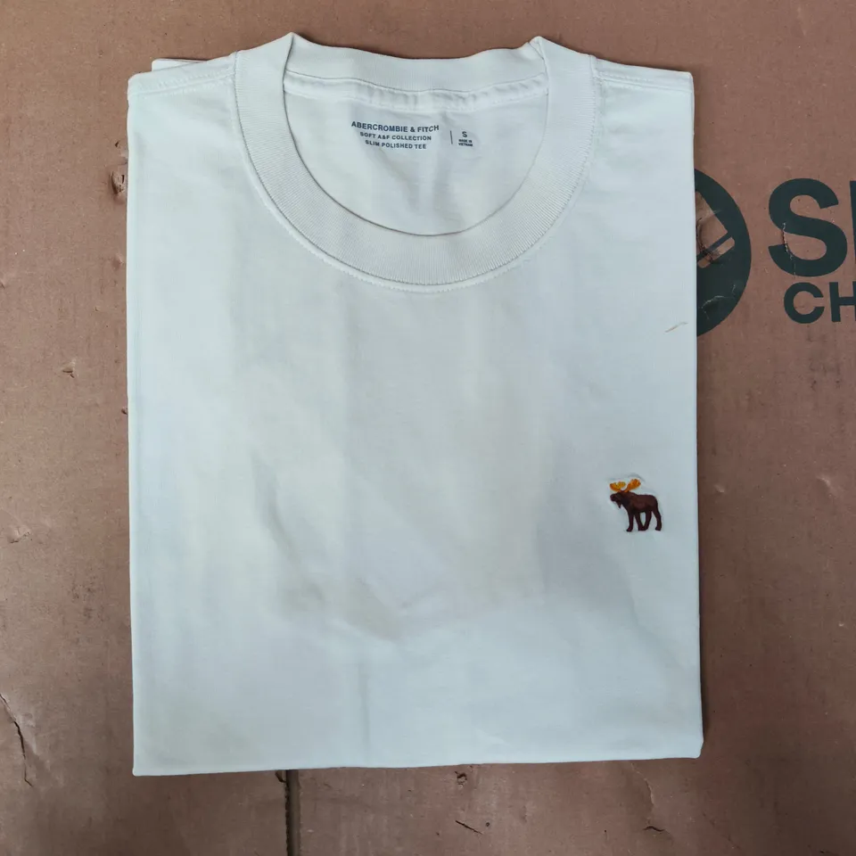 ABERCROMBIE & FITCH SLIM POLISHED SHORT SLEEVE T-SHIRT IN CREAM SIZE SMALL