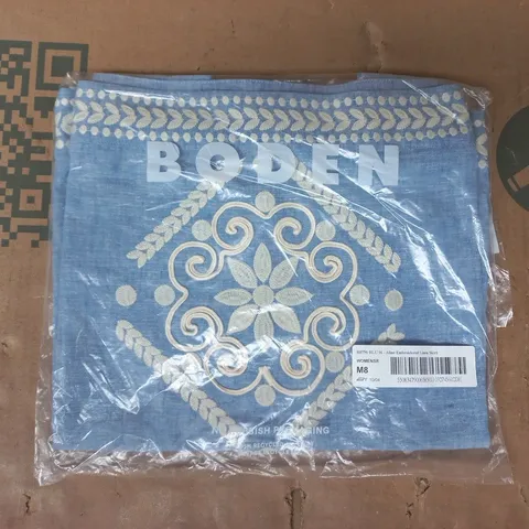 BAGGED BODEN ALINE EMBROIDERED LINEN SHIRT IN BLUE SIZE 16