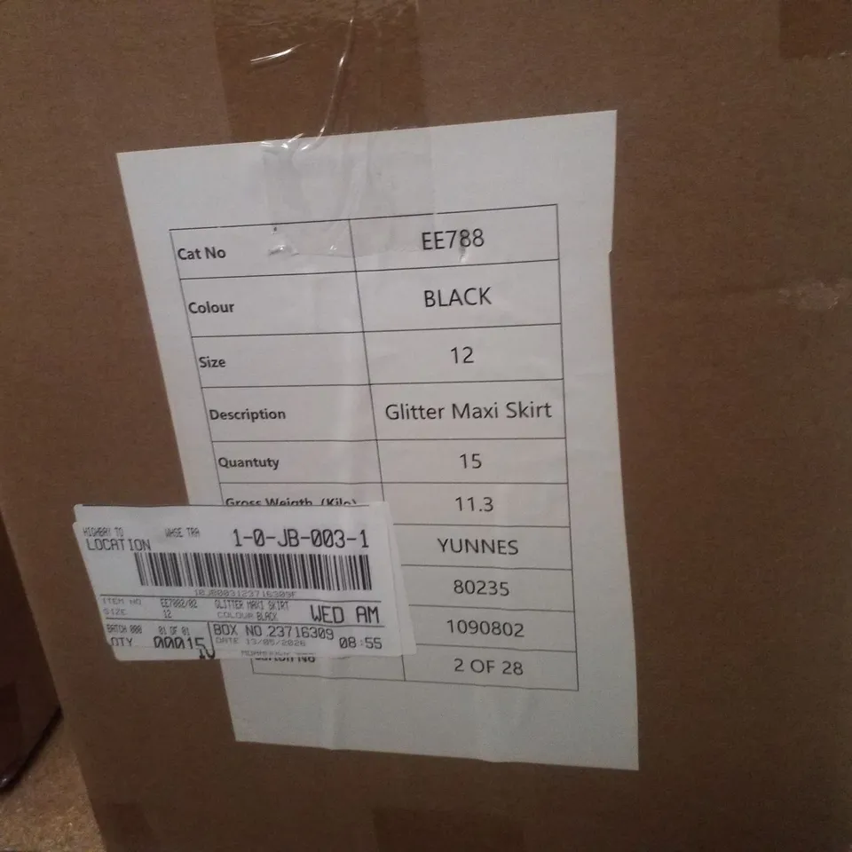 BOX CONTAINING APPROXIMATELY 15 BRAND NEW JD WILLIAMS BLACK GLITTER MAXI SKIRT - SIZE 12