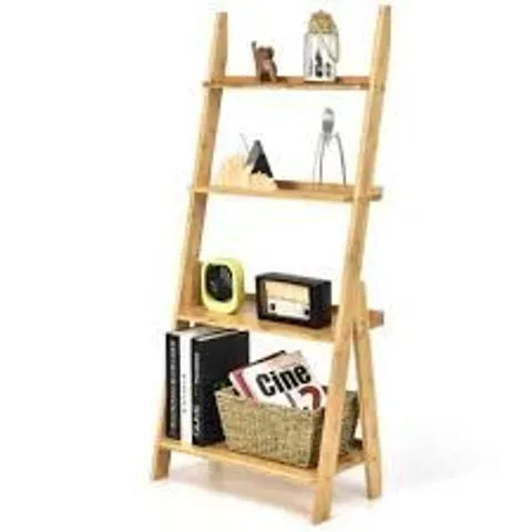 BOXED COSTWAY 4-TIER BAMBOO LADDER SHELF BOOKCASE FOR STUDY ROOM - NATURAL 