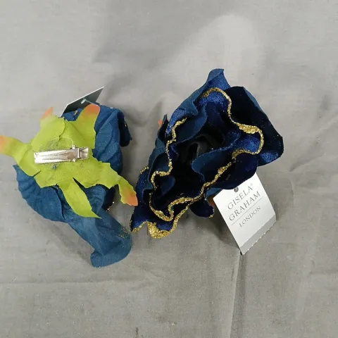 SET OF 12 GISELA GRAHAM LONDON BLUE FABRIC FLOWER TREE DECORATIONS 